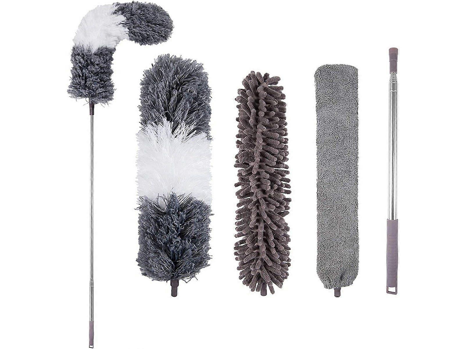 Set of 4Pcs Microfiber Duster with Extension Pole and Reusable Bendable Dusters
