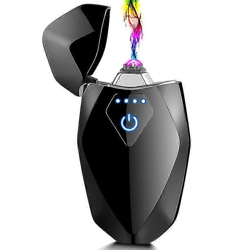 Dual Arc Electric Lighter, Usb Rechargeable Windproof Flameless Plasma Lighter With Led Battery Indicator (black-luminous)