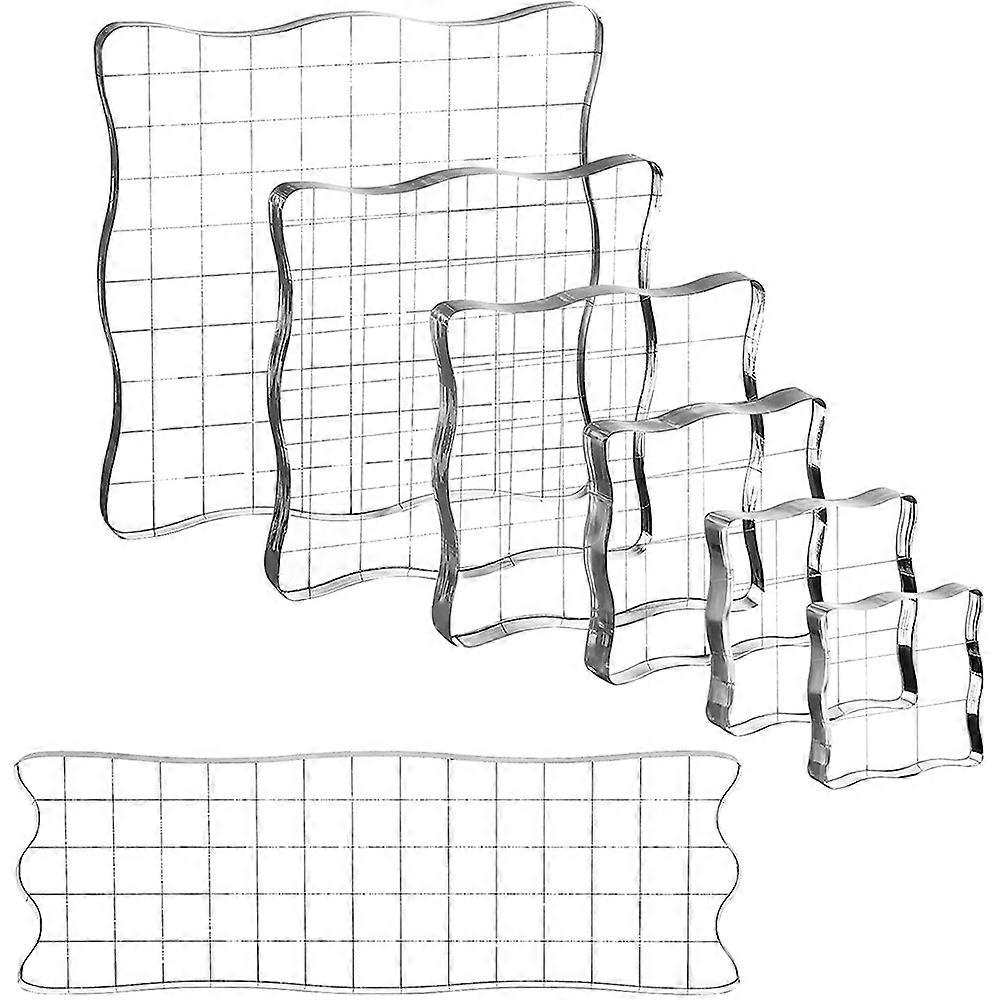 7 Pieces Clear Stamp Blocks, Acrylic Stamping Blocks Tools Set with Grid for Scrapbooking Crafts, C