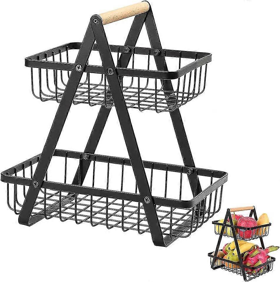 Fruit Baskets, Decorative Metal Tiered Fruit Basket, 2 Tier Metal Fruit Basket, Removable Fruit Rack Baskets(black)
