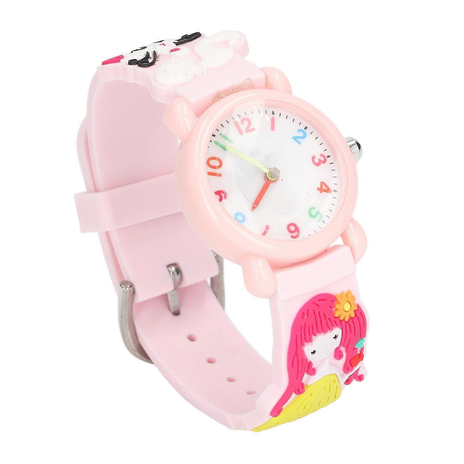 Kids Watches 3D Cartoon Waterproof Silicone Kids Watches Kitten Girl Pattern Cartoon Watch for 3 To 8 Year Old Girls Pink