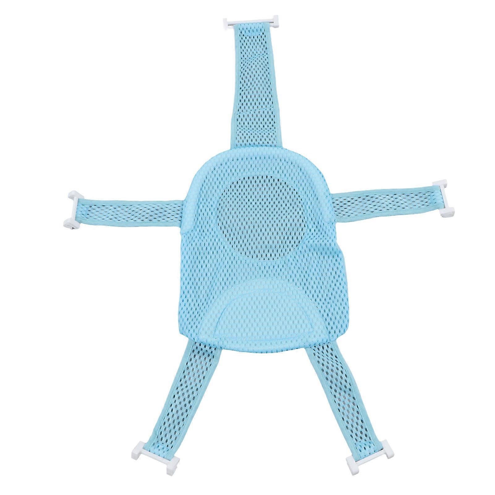 Five Corner Bath Seat Support Net Skid Proof Adjustable Universal Breathable Mesh Soft Headrest Baby Bath Net for Infant Blue