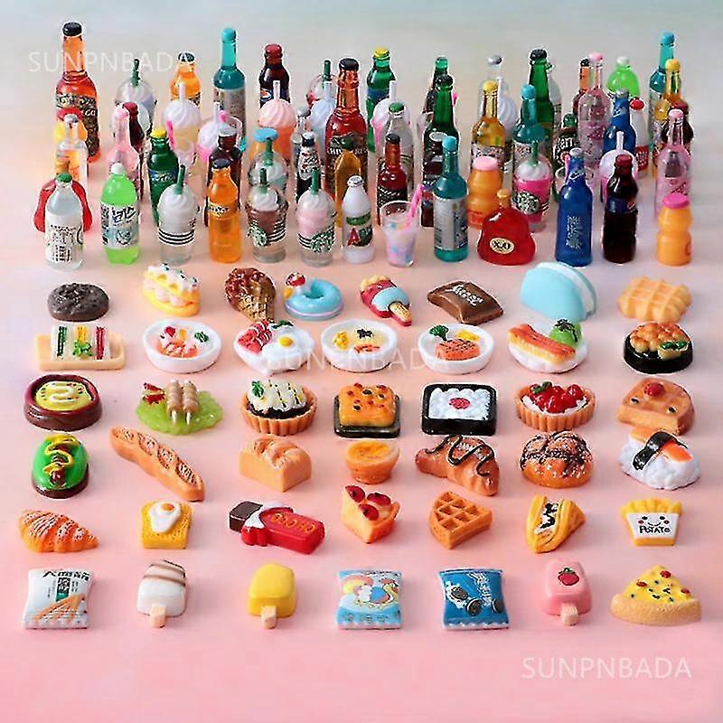 Cute Mini Doll House Supermarket Food Snacks Mini Cake Drinks for