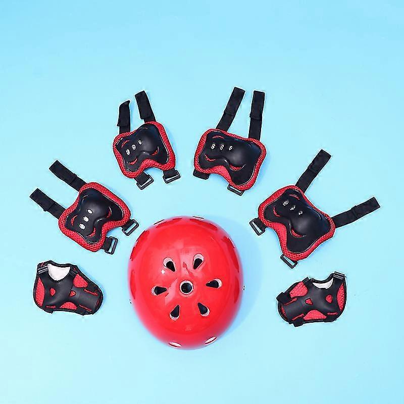 1 Set Riding Helmet Outdoor Protector Cycling Skateboard Protective Gear Knee Pad Elbow Pads Sports Protective Pads (red, 1pc Helmet, 7pcs Protective