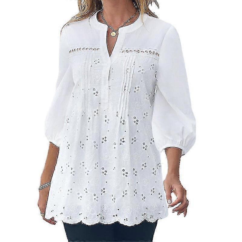 Lace Cut-out Blouse With Lantern Sleeves
