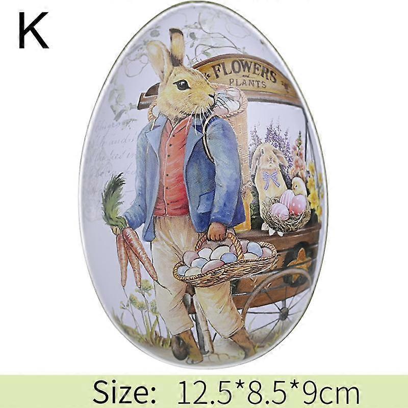 1PC Creative Storage Box Egg Shape Metal Easter Rabbit Printing Tinplate Gift Box Party Supplies