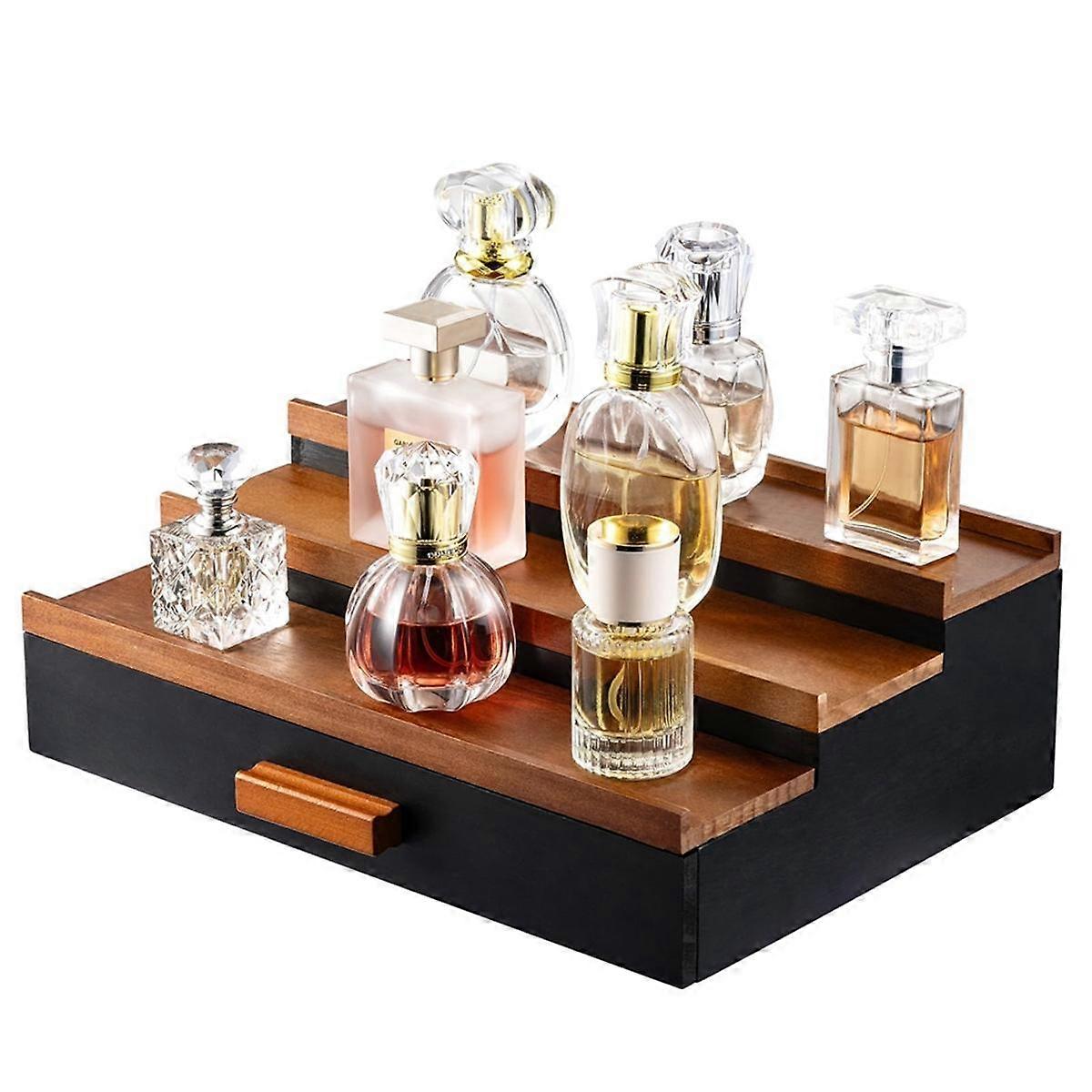 Wooden Cologne Display Stand Organizer for Men,3 Tier Cologne Display with Drawer Storage, Perfume