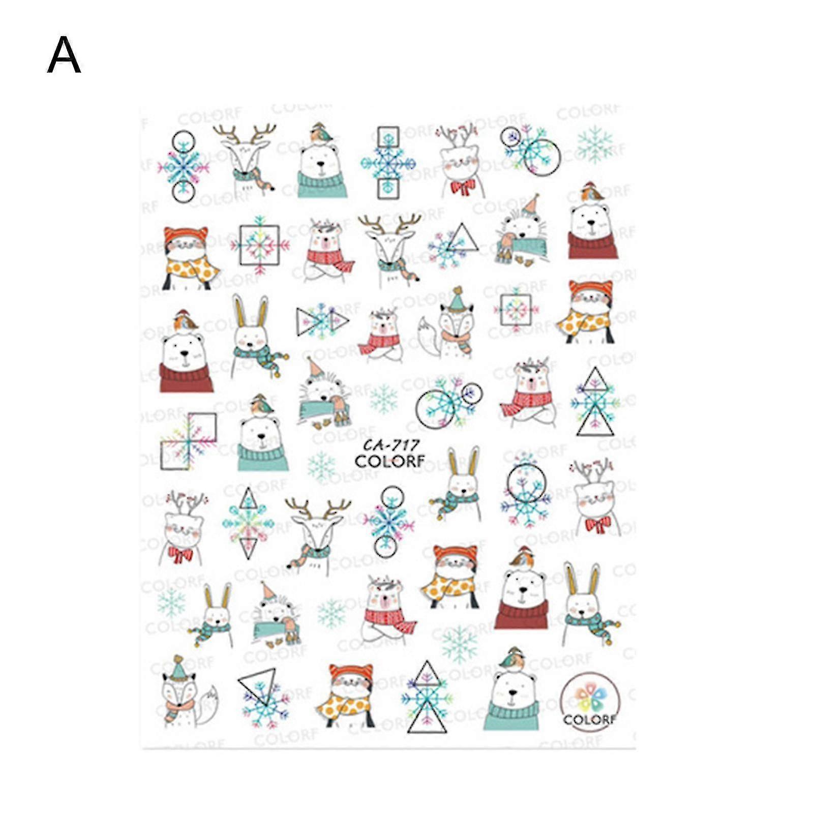 مسمار ملصقا أنماط عيد الميلاد غير يتلاشى الملونة الشتاء عيد الميلاد مسمار 3D عيد الميلاد الأيائل المتزلجون لمانيكير