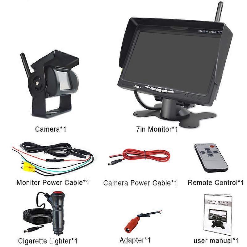 Night Vision Wireless Rear View Camera 7In Car Monitor Screen For Truck Bus RV Trailer Excavator Reverse Image 12V-24V Display