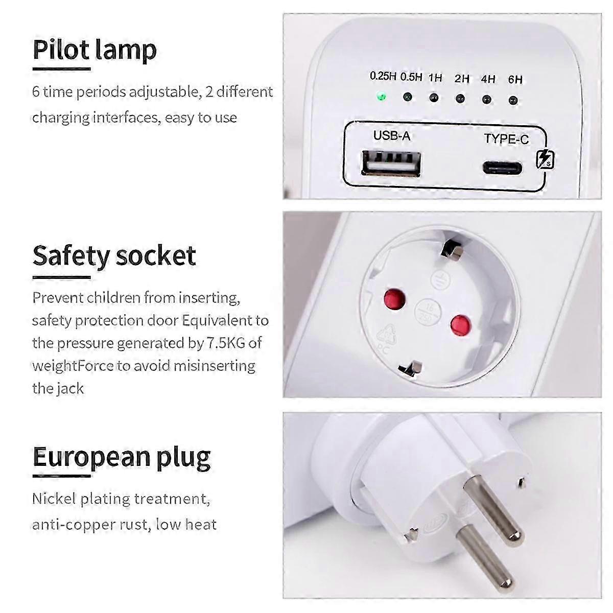 Usb Type-c Timer Switch Digital Countdown Charging Timing Socket Kitchen Appliance Electronic Time Control 16a Eu Plug