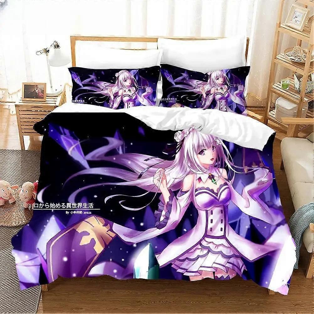 o2083 Draps de lit Dessins animés Rem Ram Ensemble de literie La vie dans un monde différent de zéro Ensembles de housse de couette Lit Couette Enfants Draps de lit fVV2083