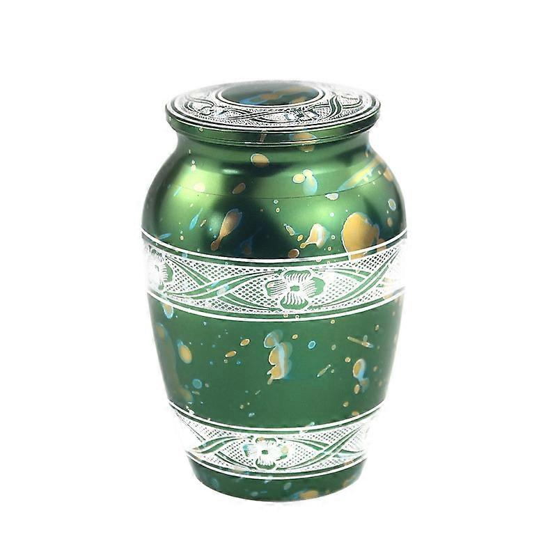 Small Urn for Human Ashes Colorful Rendering Cremation Urn Flower Stripe Urn for Human/Pet Ashes Keepsake Mini Aluminum alloy Green