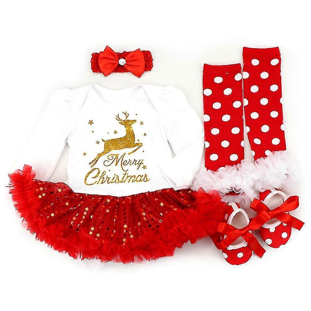 Noël 4pcs Toddler Bébé Bébé Fille Ma 1ère Tenue Tutu Robe Set Vêtements de Noël Cadeau