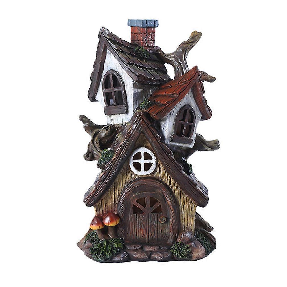 Double Layer Fairy Tale Cottage Figurine Sculpture Statue for Home Desktop Decoration Handicraft Bookshelf Ornaments