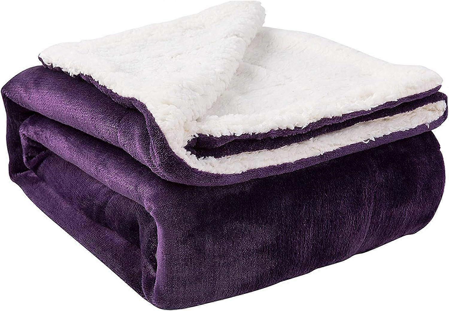 Sherpa Blanket Twin Thick Warm Blanket for Winter Bed Super Soft Fuzzy Flannel Fleece/Wool Like Reversible Velvet Plush Blanket (Purple Twin Size 60"x