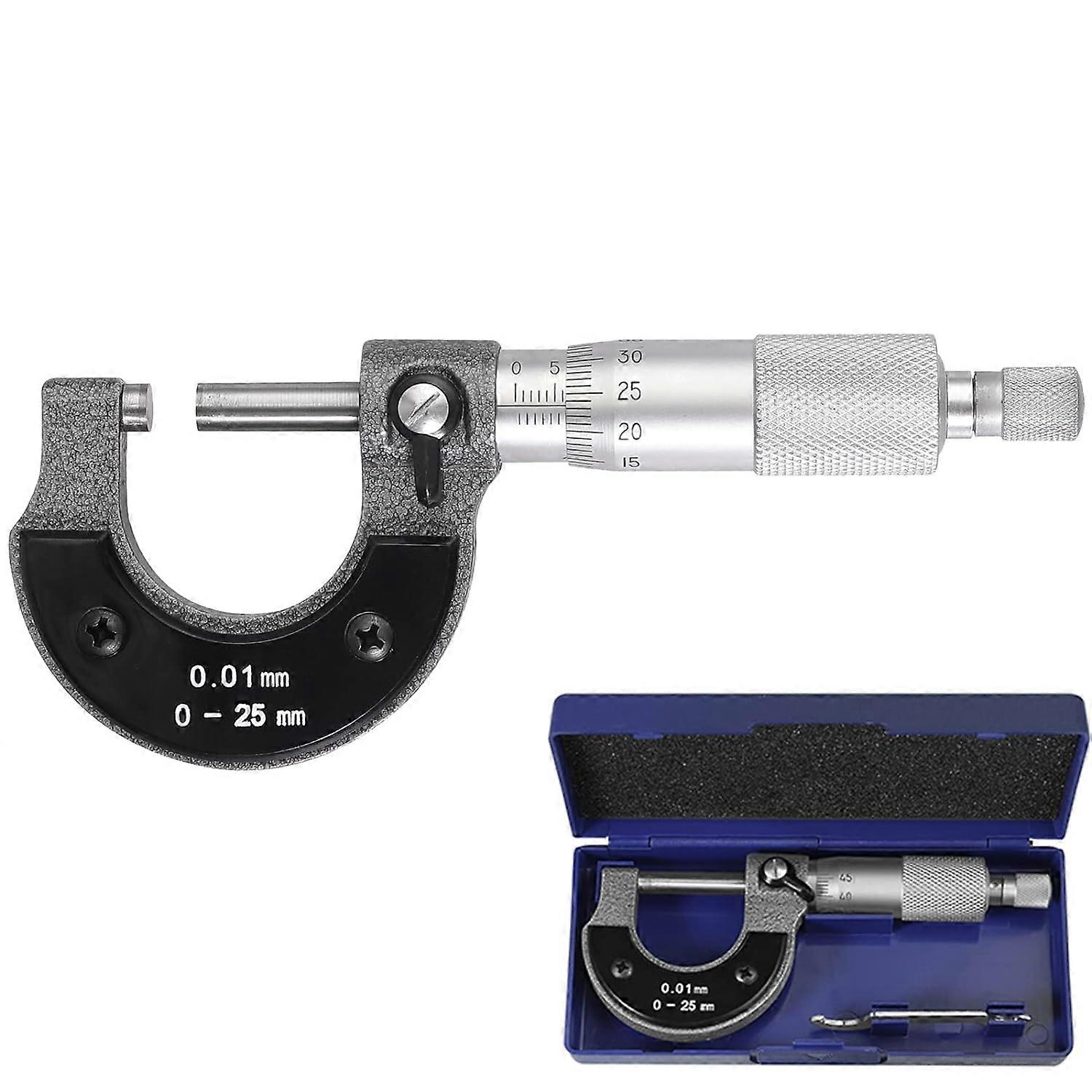 Outside Micrometer 0-25 mm (0.01 mm Graduations) Metric External Caliper with Zero Adjustment Key