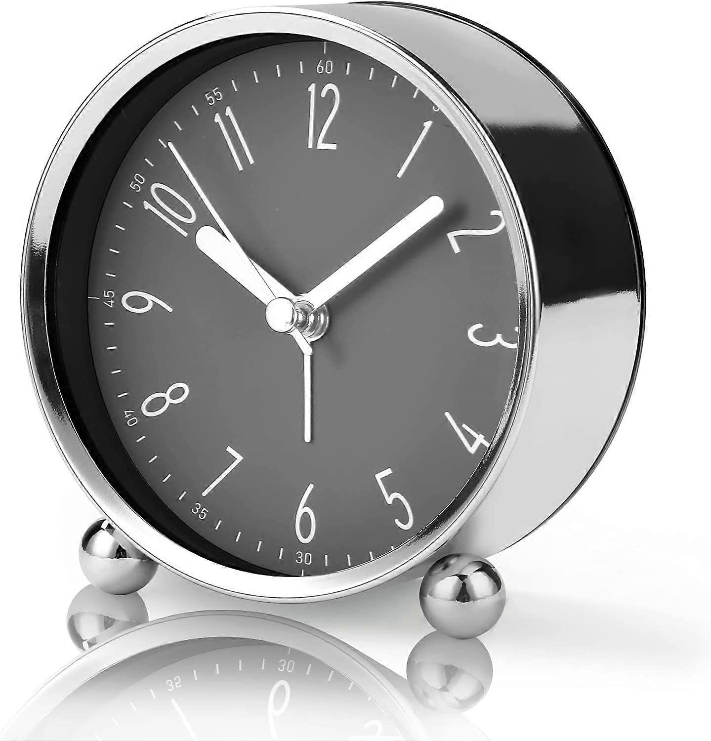 Non Ticking Alarm Clock,4''Silent Bedside Analog Clock with Modern Gray Design Large Screen Table Clock