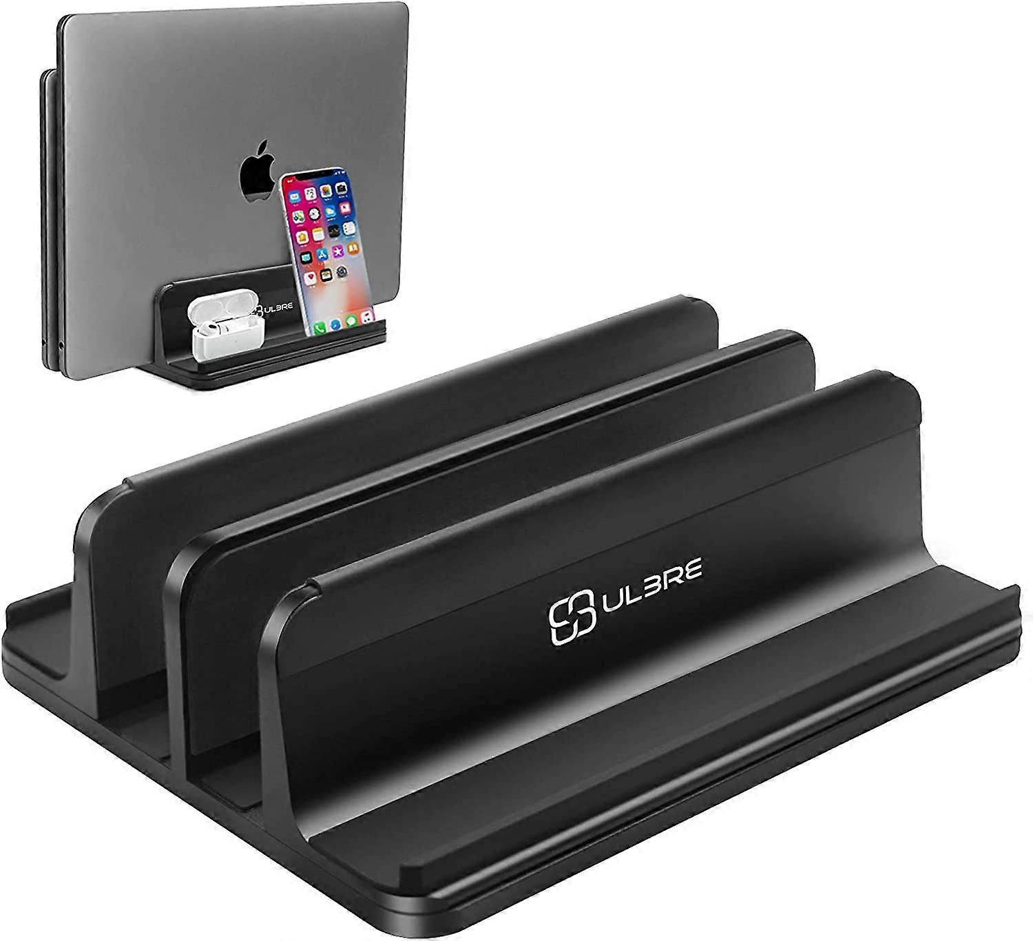 Supporto verticale per laptop, supporto per notebook regolabile in alluminio, supporto salvaspazio (nero)