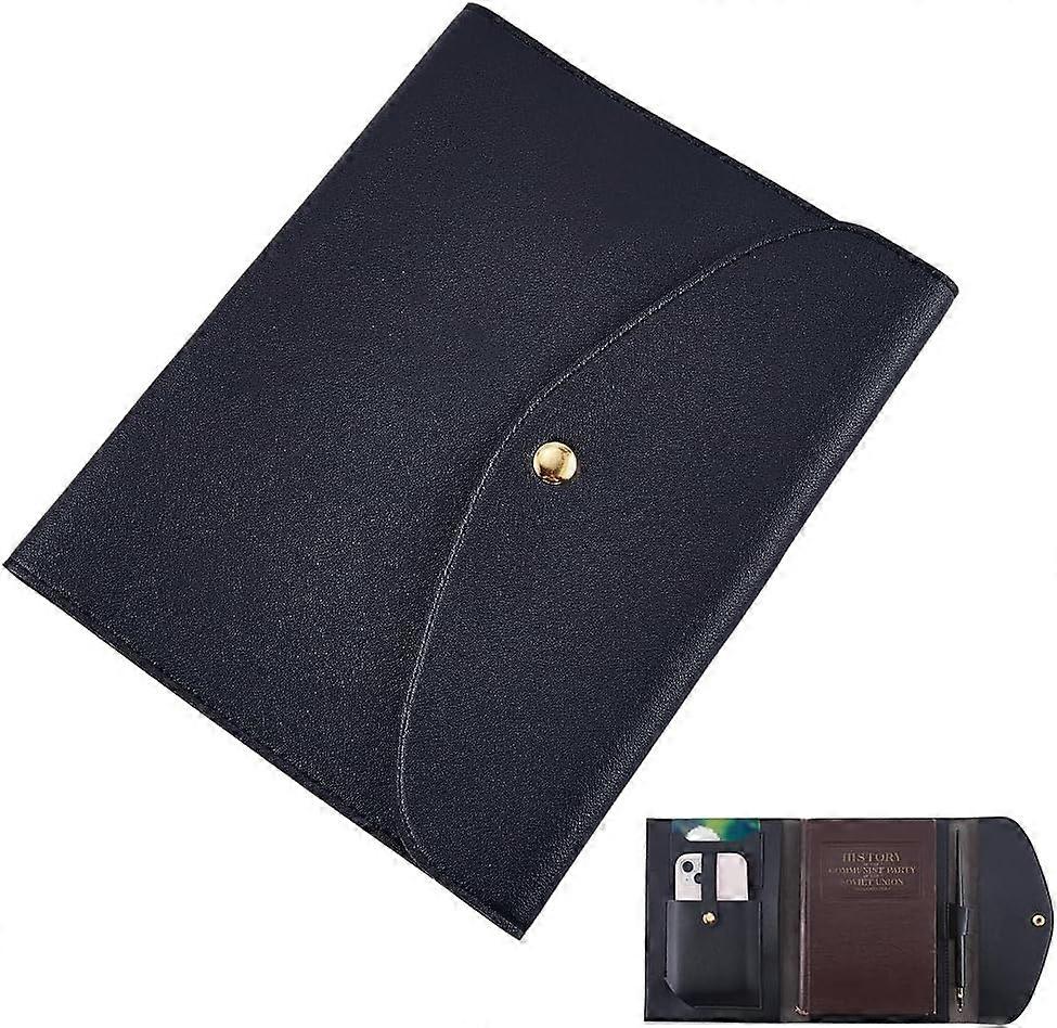 A5 Leather Notebook Cover with Card Slots Waterproof PU Black Envelope Folder Business Briefcase Envelope Folder Leather Portfolio Organizer for Notep