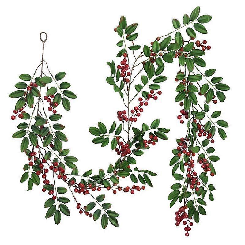 Verbesserte Simulation Rotes Fruchtrohr mit grünen Blättern Weihnachtsbaum DIY Dekor