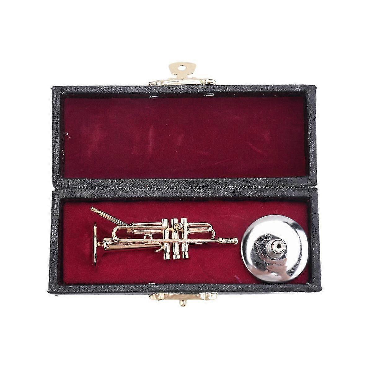 Tromba in miniatura in rame con supporto e custodia Mini strumento musicale in miniatura Replica modello Mini T