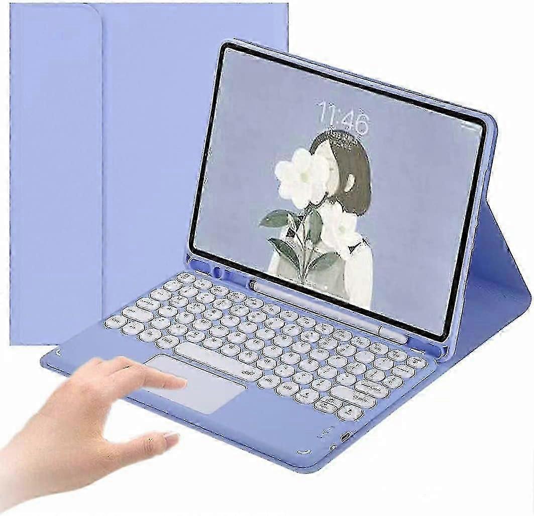 Ipad 5/6 Air1/2 Case With Keyboard, Trackpad Detachable Keyboard With Pencil Holder -wireless Bluetooth Touchpad Keyboard Cover For Generation,purple