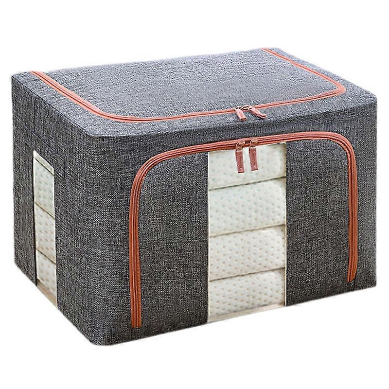 Type F 24L 40x30x20cm Linen Cloth Storage Box Foldable Clothes Bin with Dual Clear Window