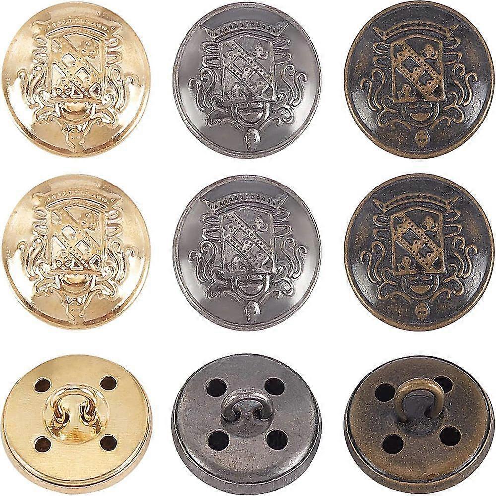 18Pcs 3 Colors Alloy Button Cadmium Free & Lead Free Flat Round Mixed Color 14.5x9.5mm Hole: 3mm 6Pcs/Color
