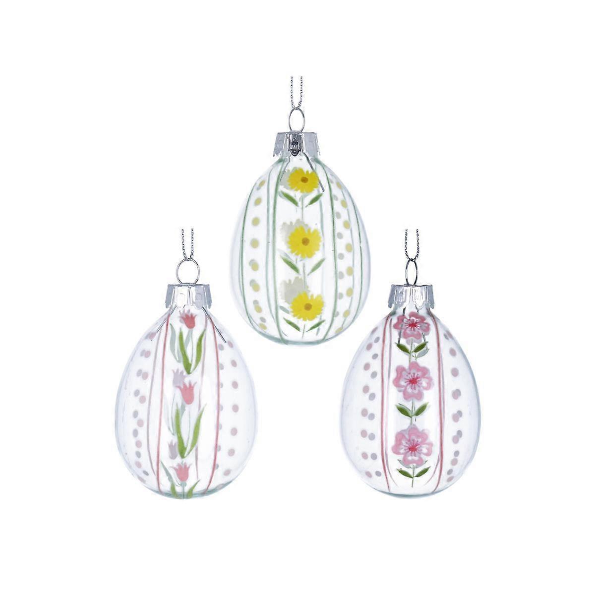 Gisela Graham 花卉玻璃复活节彩蛋悬挂装饰品 3 件套