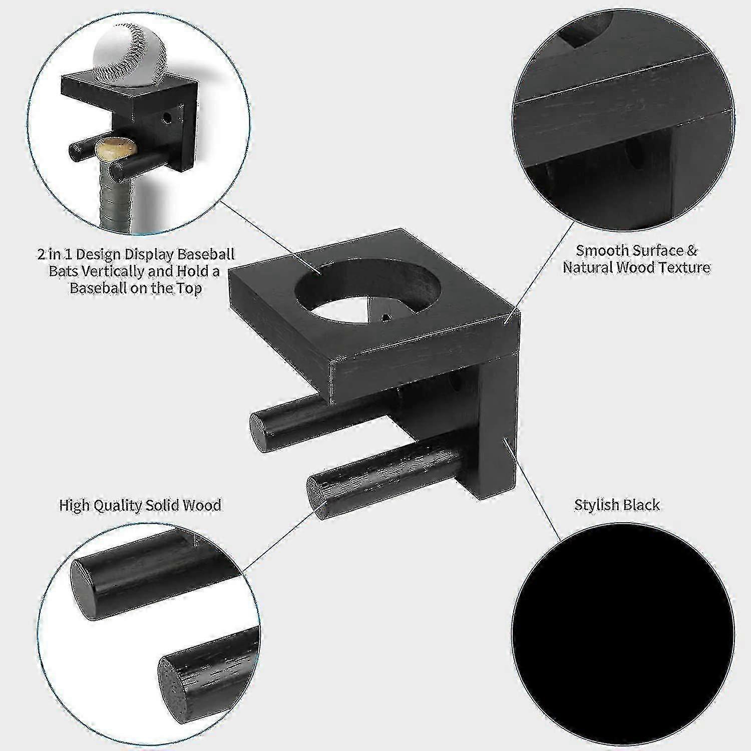 Basebollträ väggfäste, softball fladdermushållare stativ för horisontell & vertikal display, trä display rack för memorabilia och samlarobjekt