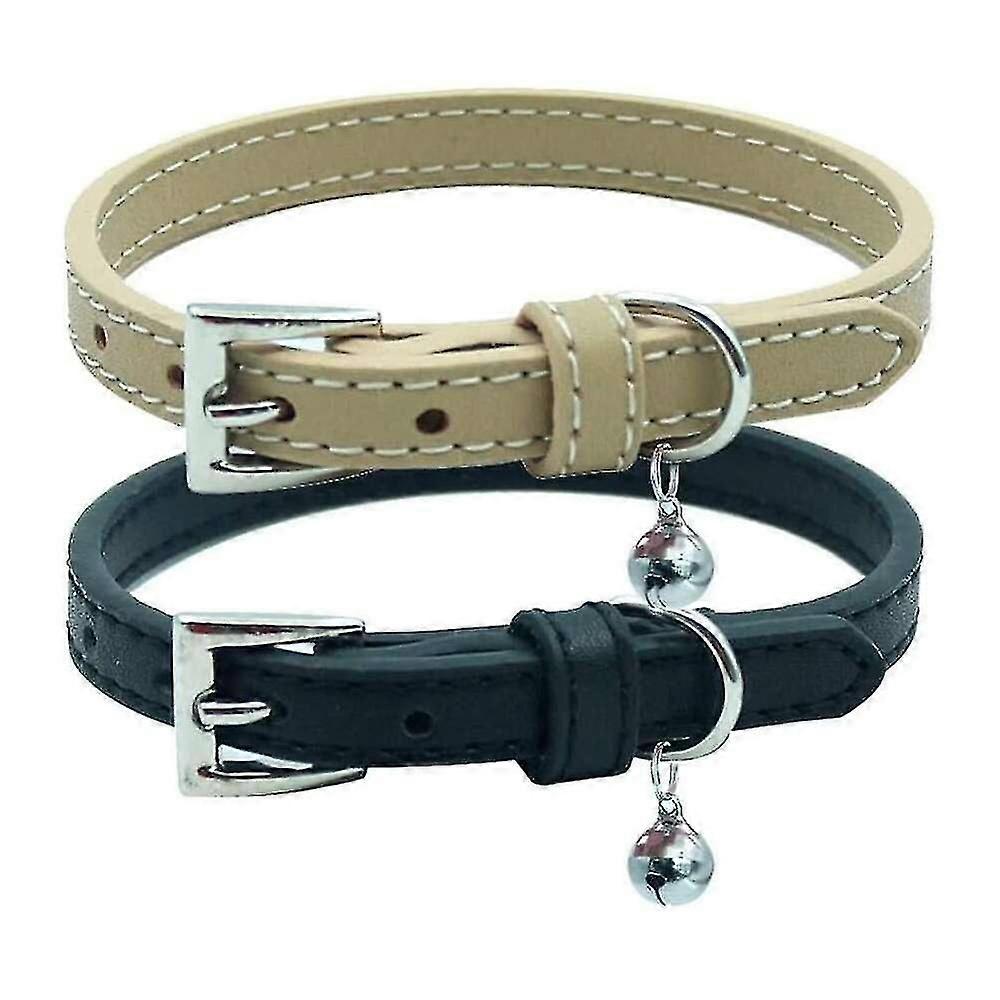 Leather Cat Collars 2 Pack - Soft Adjustable Pet Collar Heavy Duty D-ring For