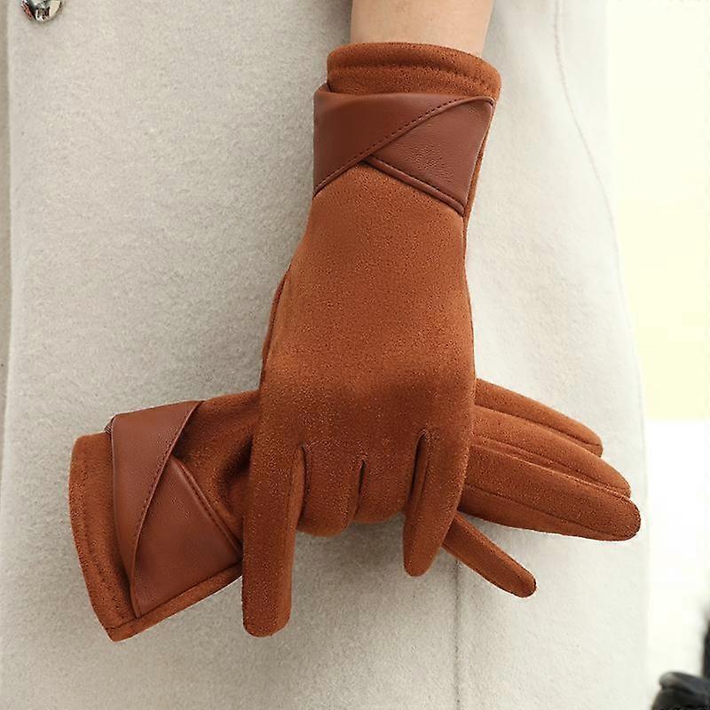 Warm Gloves with Velvet, Suitable for Women to Use in Winter, Touch Screen Elegant Bow Accessories, Cycling and Driving Gloves