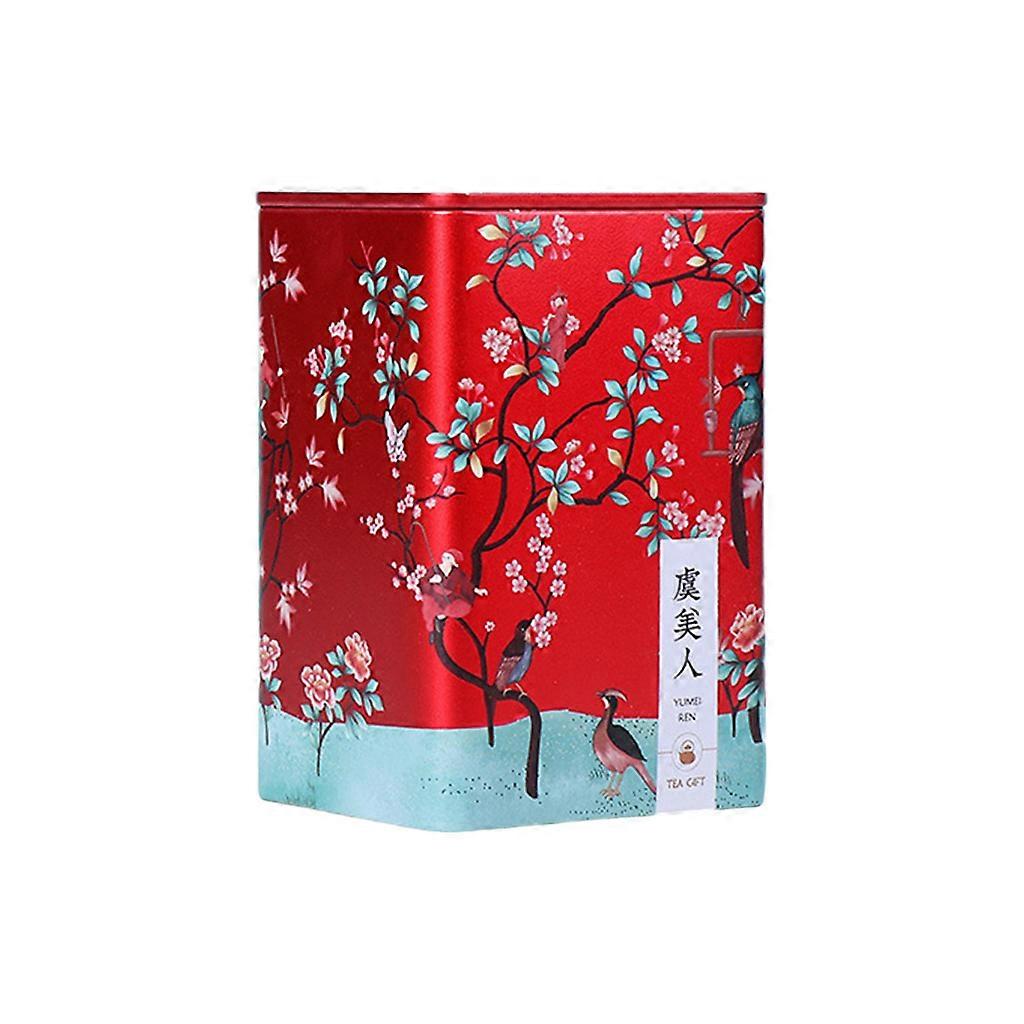 Rectangle Tea Sealed Box with Delicate Flower Pattern Mini Storage Container Jar for Loose Tea and Tea Bags Red