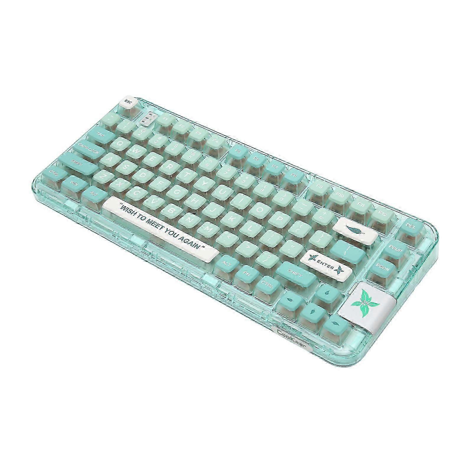 Mechanical Keyboard Transparent Case Rgb 80 Keys Triple Modes Gasket Structure Gaming Keyboard For Study Work Games Green