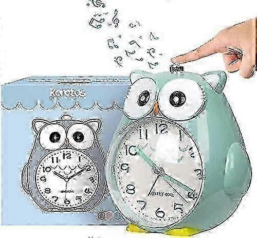 "Non-ticking Owl Children's Alarm Clock with Night Light, Snooze Function - Loud Battery Operated Children's Alarm - Green"