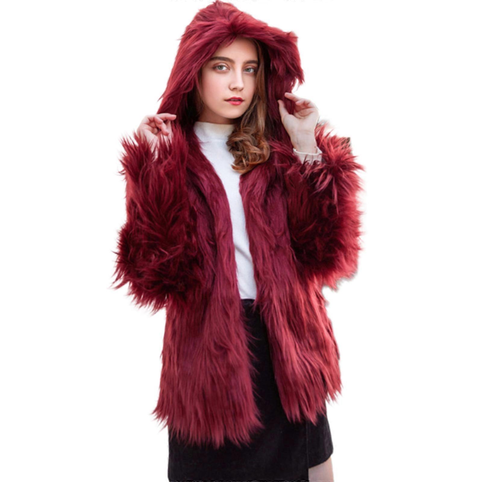 Giacche invernali con cappuccio in peluche da donna Cappotto a maniche lunghe comodo e alla moda Outfit oversize Capispalla in tessuto sfocato Borgogna XL