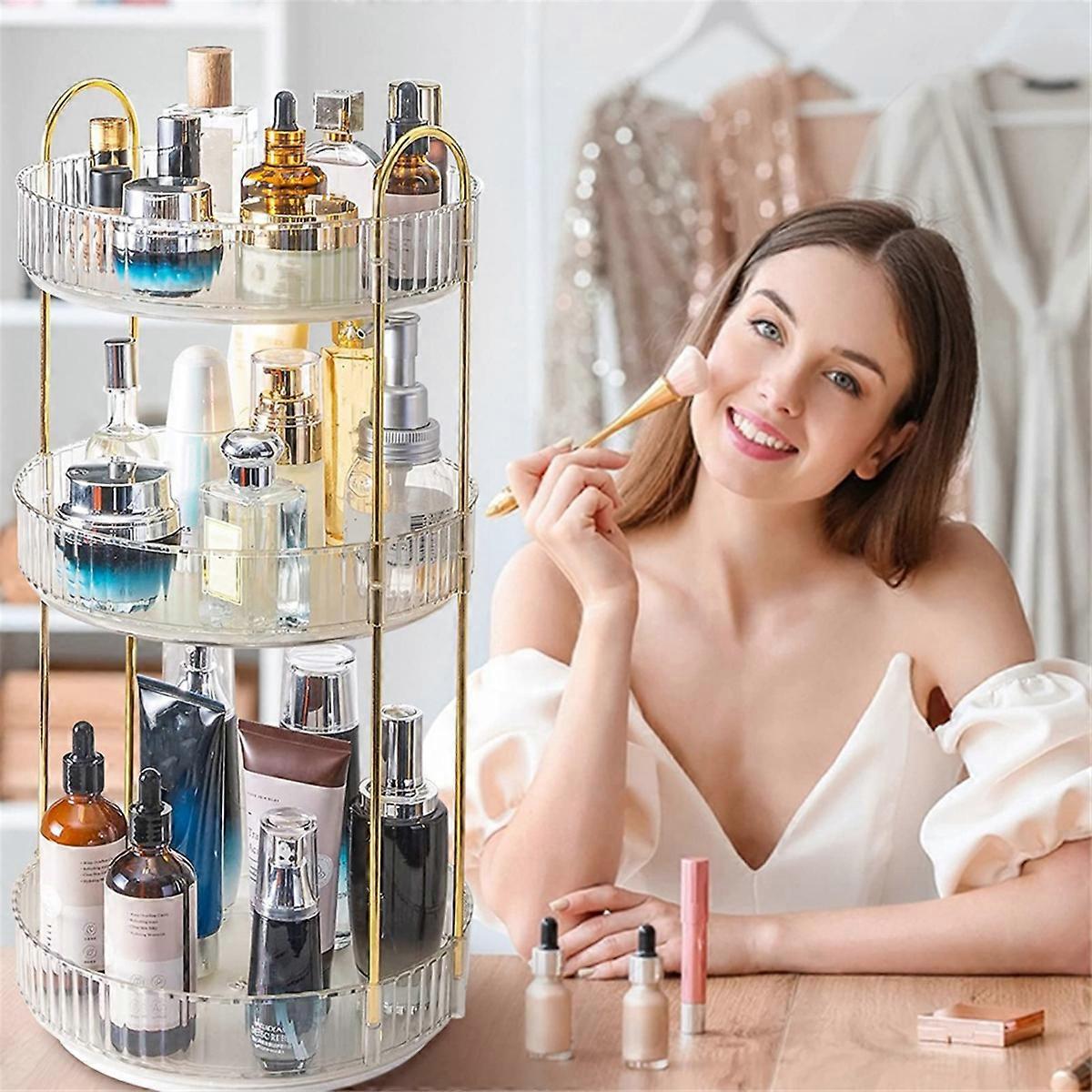 3 Tier High-Capacity Rotating Makeup Organizer,Transparent