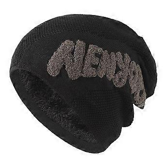 Gorro de punto cálido de invierno unisex con letras de Nueva York, gorra de esquí de felpa acolchada para hombres y mujeres