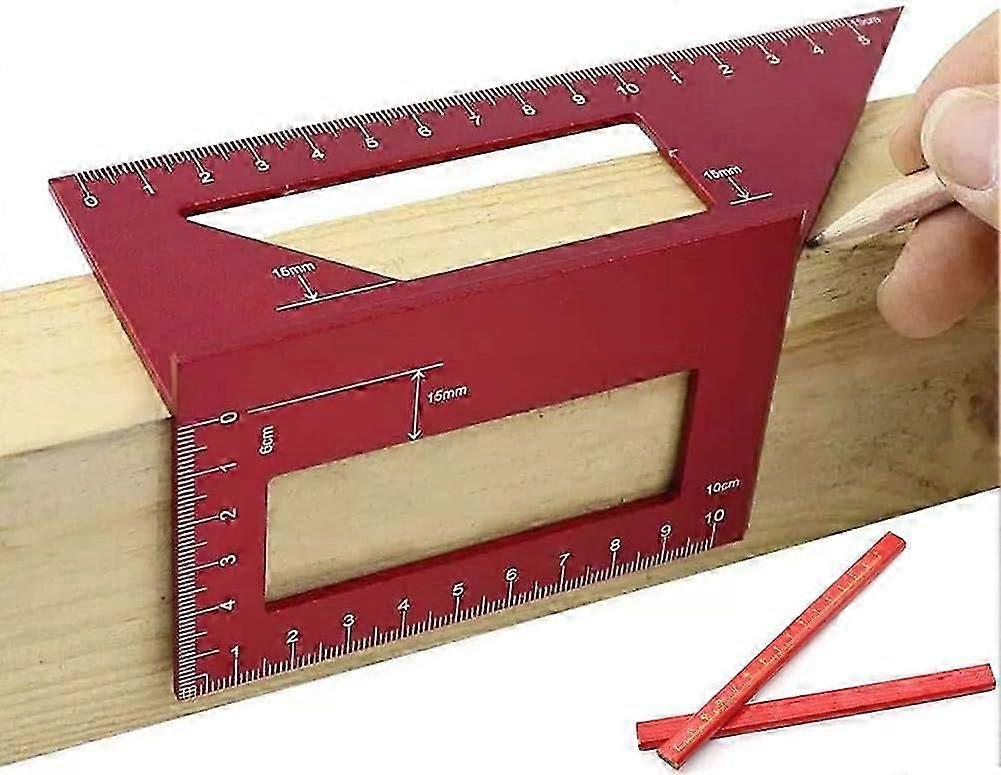 Aluminum Alloy square for woodworking Miter Scriber T Ruler 45/90 Degree Angle Ruler Angle Protractor Gauge with 2 Woodworking pencils