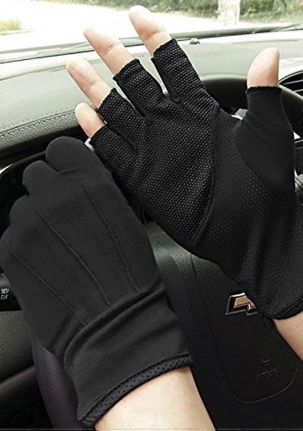 Lightweight Summer Fingerless Gloves for Men and Women, UV Protection Cotton Driving Gloves with Nonslip Touchscreen Feature