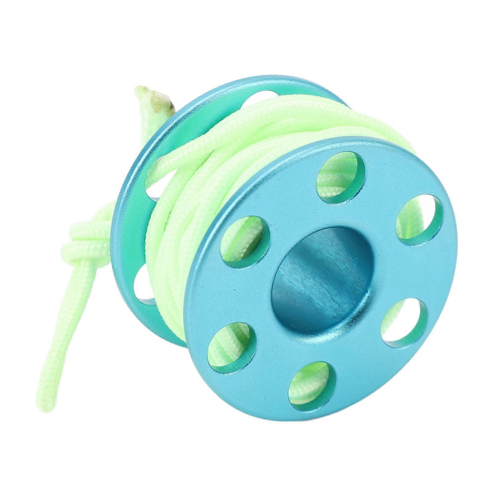 Mini Spool Pendant Aluminum Alloy Diving Finger Reel Pendant with Luminous Green Cord for Souvenirs Blue