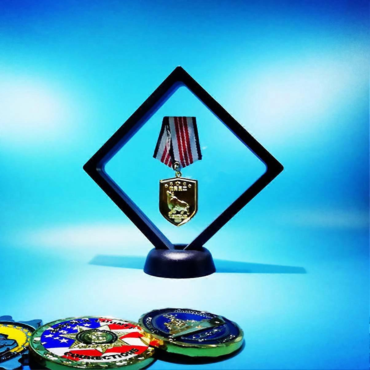 Coin Display Stand, 3D Floating Frame Display, Jewelry Sample Display, Round Base Display Case, Black