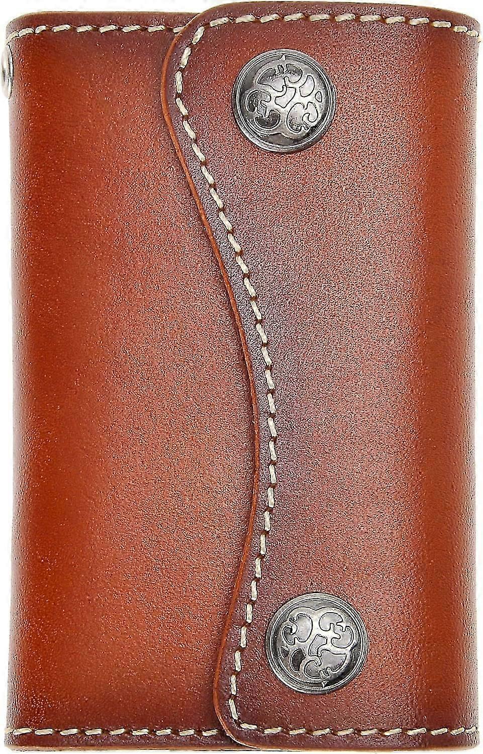 Genuine Leather Key Case with Two Buttons, (Brown)