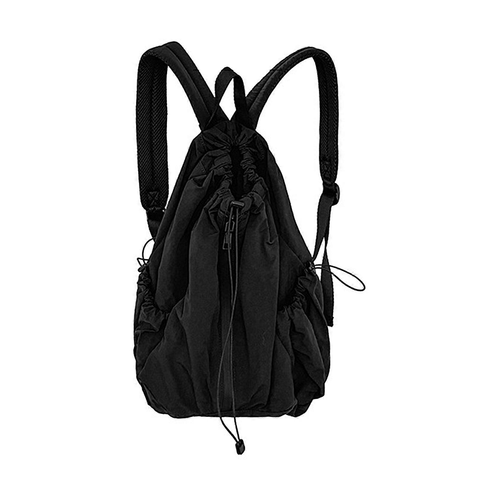 Student School Backpack Women Travel Backpack Casual Backpack Ruched Drawstring Backpack Large Capacity Backpack  Black