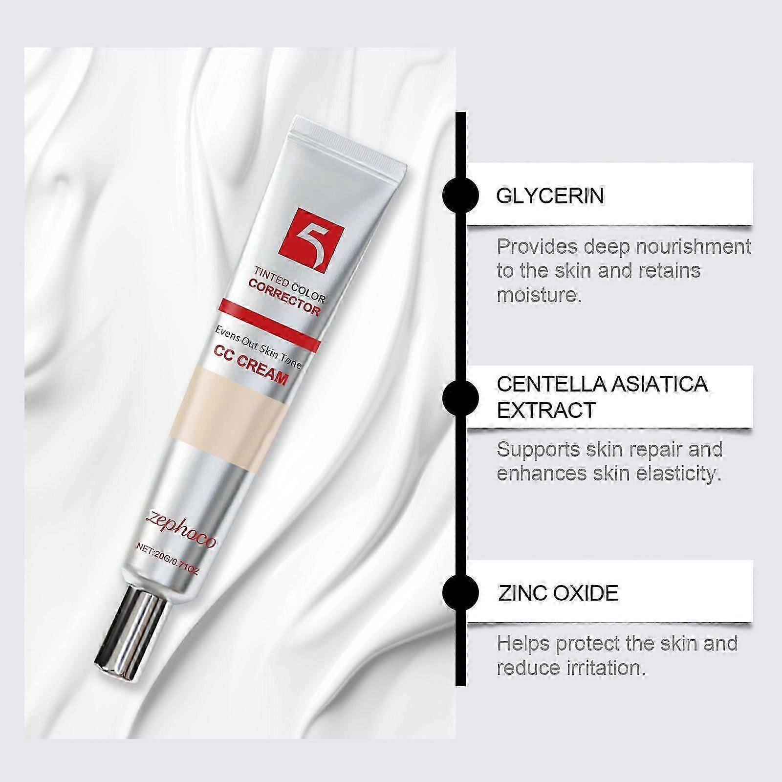 Creme CC de Correção de Cor com Asiatica, Corretivo Facial Multiuso Leve Acalma & Hidrata a Pele, Cuidados com a Pele Coreanos SPF, Tonelada Uniforme da Pele