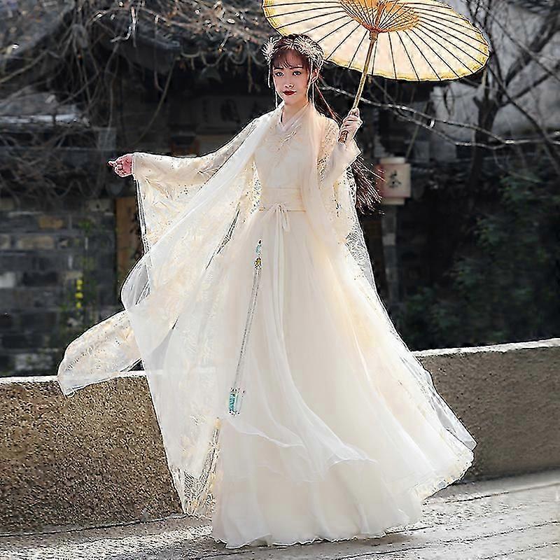 Hanfu šaty ženy Starověké čínské tradiční Hanfu Set Žena Cosplay kostým Léto Hanfu šampaňské barva bundy šaty sady šampaňské