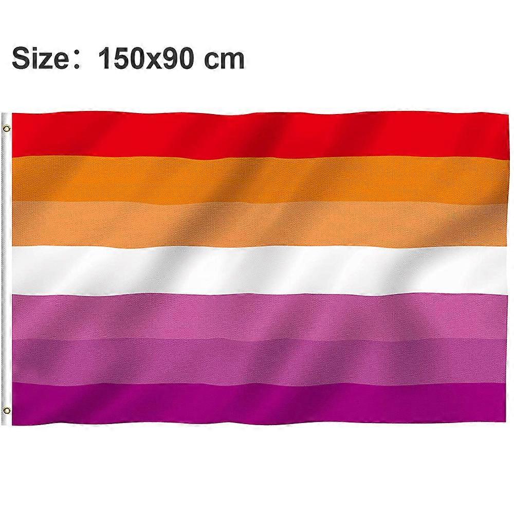90*150cm Lesbian Pride Rainbow Flag, Fade Proof and Vivid Color Double Stitched, Polyester Banner