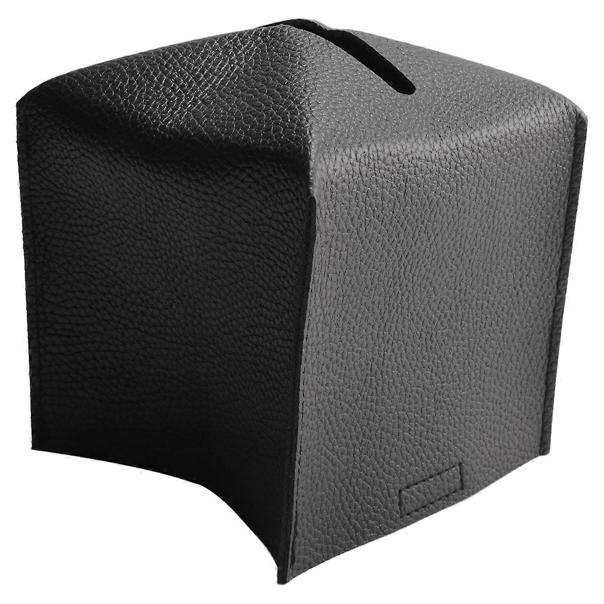 Tissue Box Cover Holder Square PU Leather Tissue Box -Black