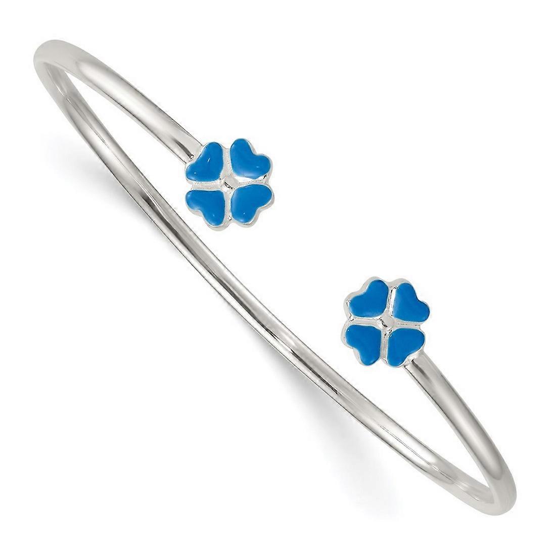 7.3mm 925 Sterling Silver Polished Enameled Blue Clover Cuff Stackable Bangle Bracelet-Cuff-Bracelet