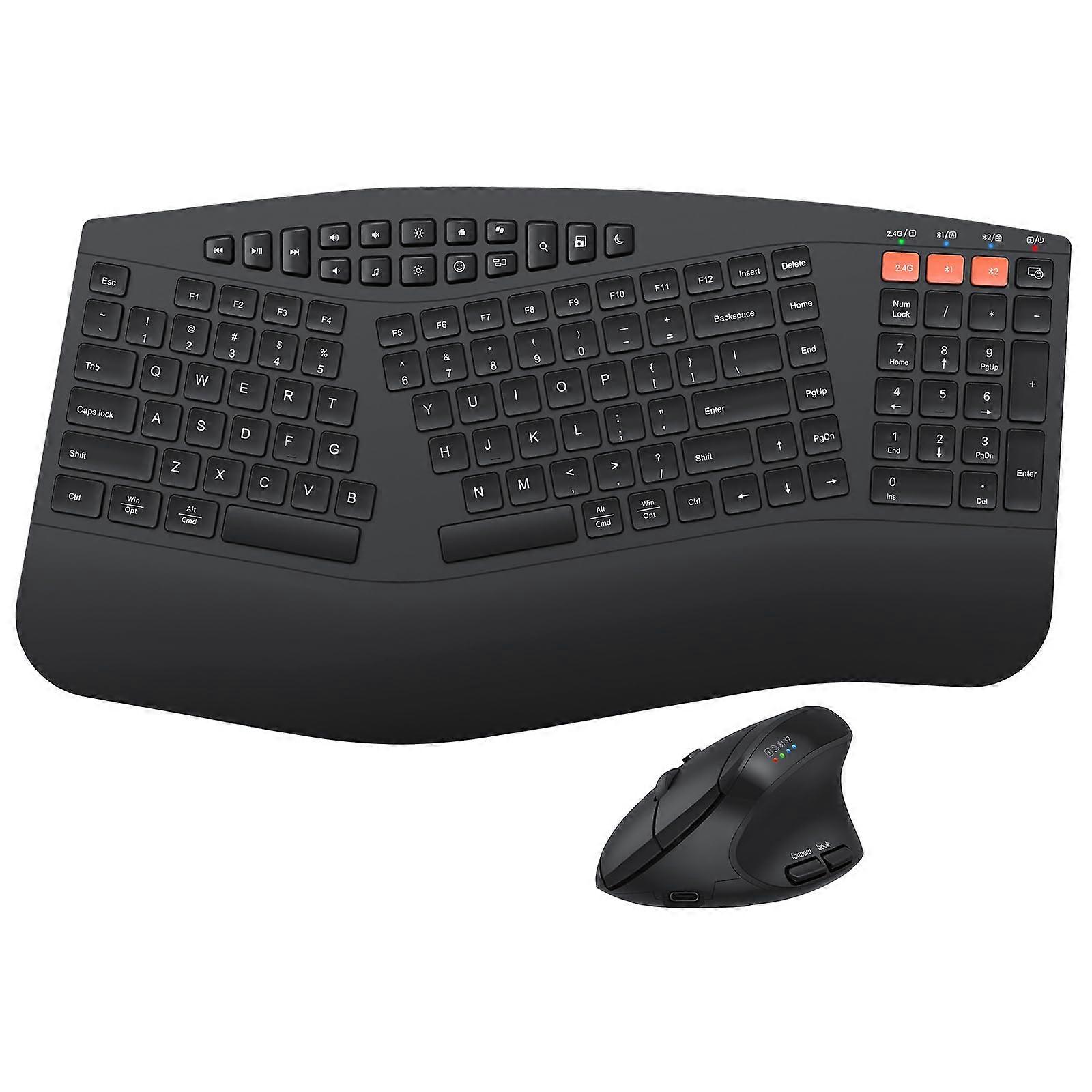 Ergonomic Wireless Keyboard and Mouse, Wireless Silent Keyboard with Vertical Mouse and Cushioned Wrist Rest